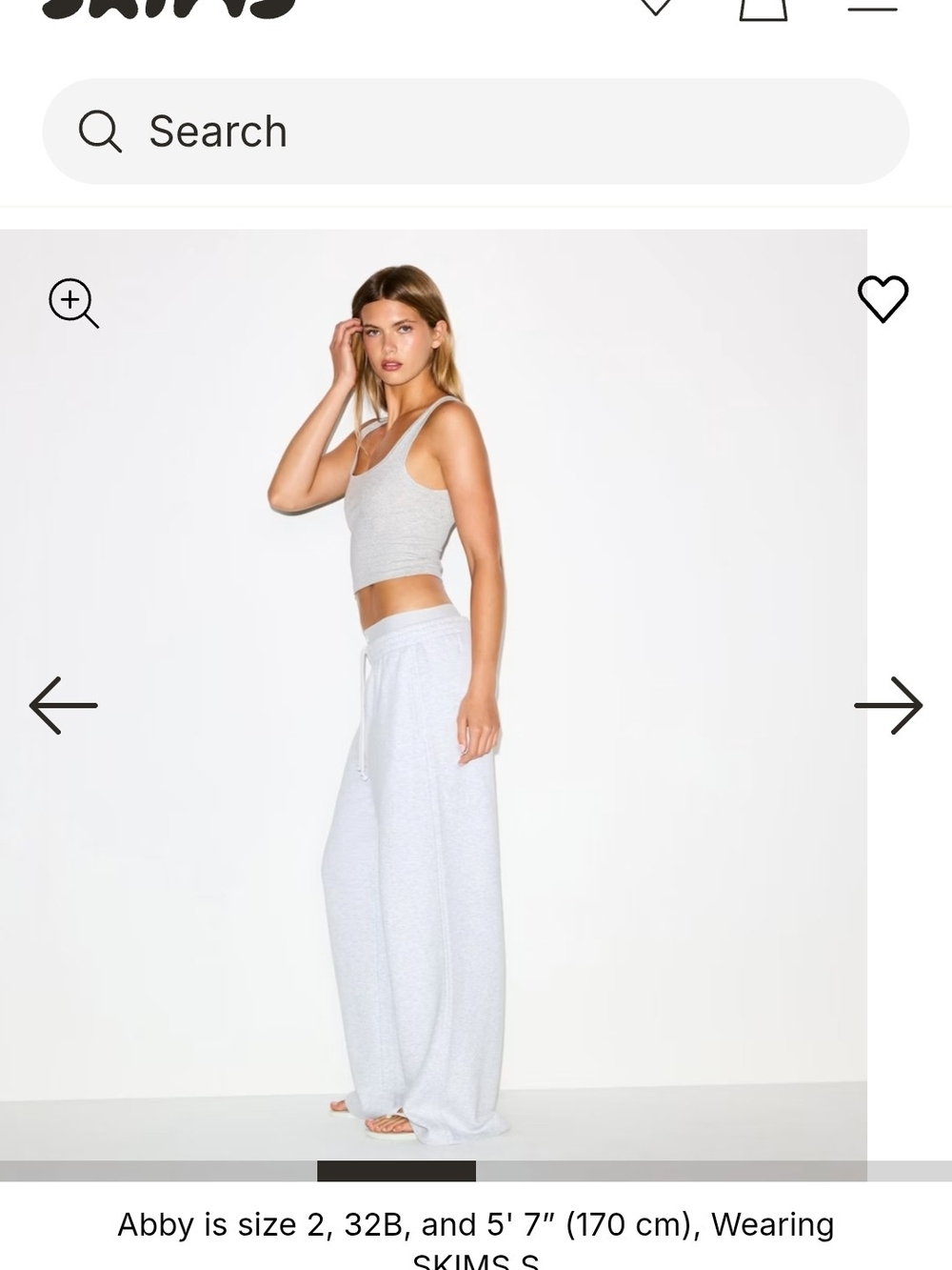 SKIMS Wide Leg Double Waist Drawstring Fleece Lounge Pants - Light Gray Medium